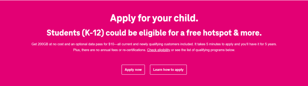 T-Mobile Project 10Million项目宣传图,提供学生免费网络支持